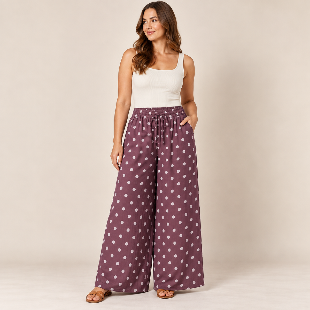 Boho hlače s polka uzorkom – 25373PAH