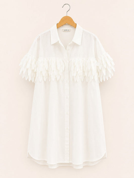 Bijela pamučna tunika s ukrasnim aplikacijama i ovratnikom
