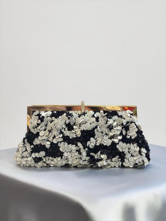 Clutch torba s cvjetnim ukrasima – Crna, prikaz 1