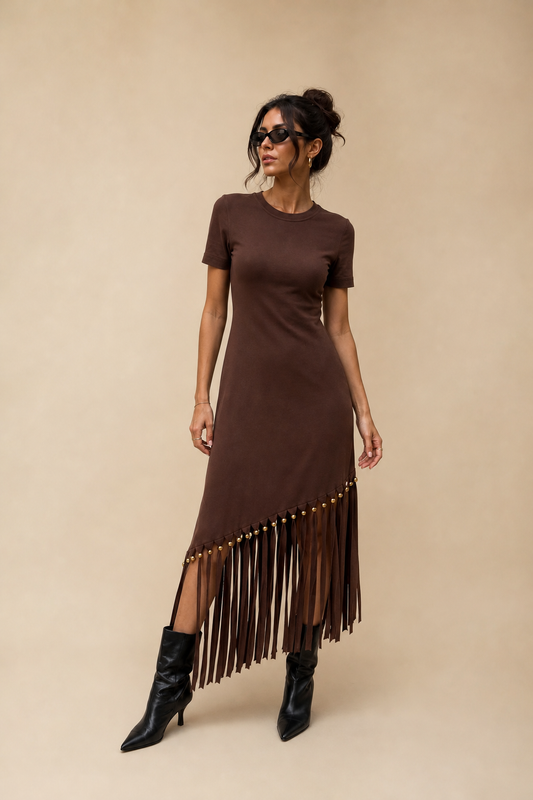 Asimetrična maxi haljina Amelia – Smeđa, prikaz 1
