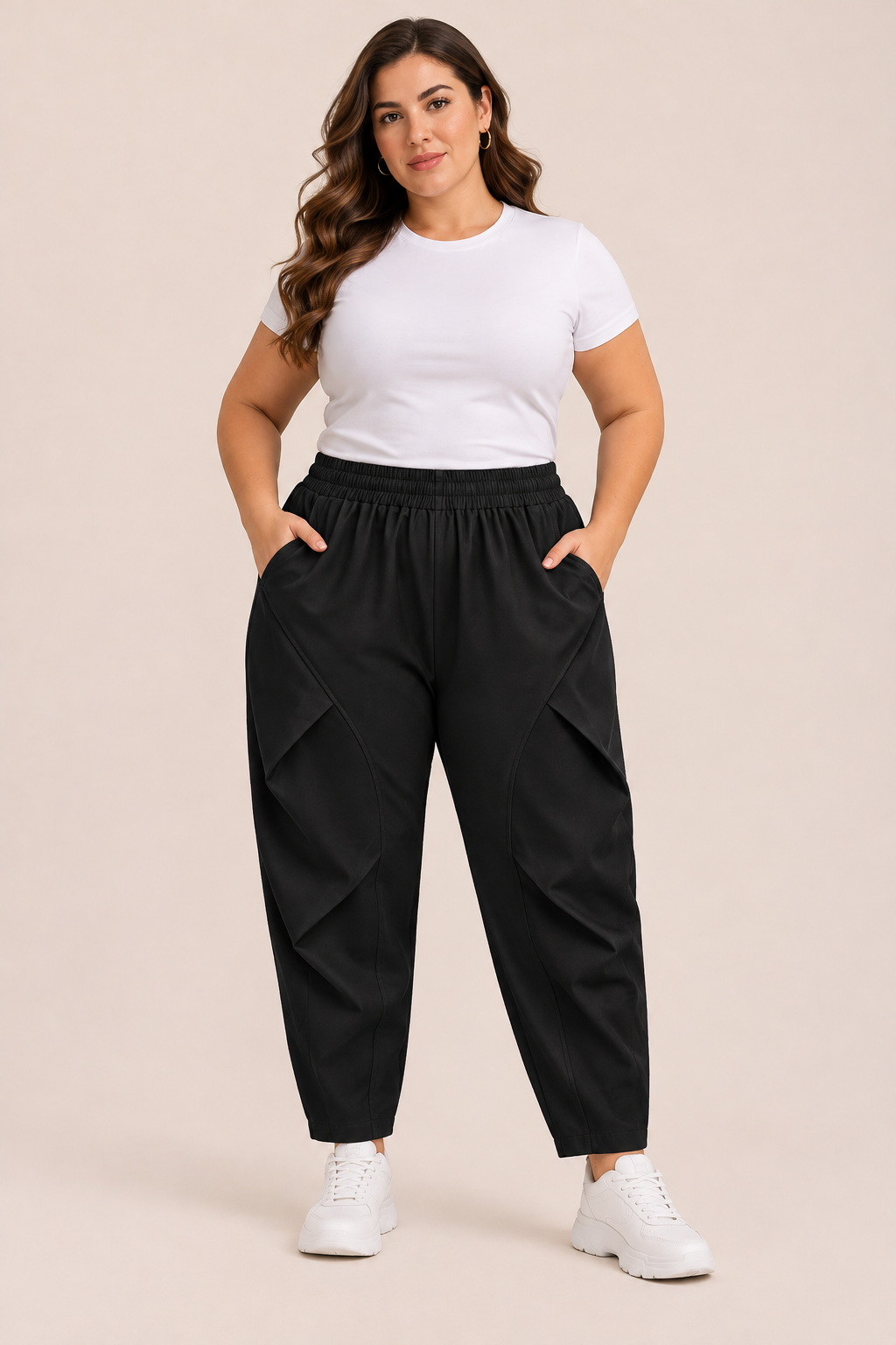 Plus size hlače s elastičnim strukom – Crna, prikaz 1