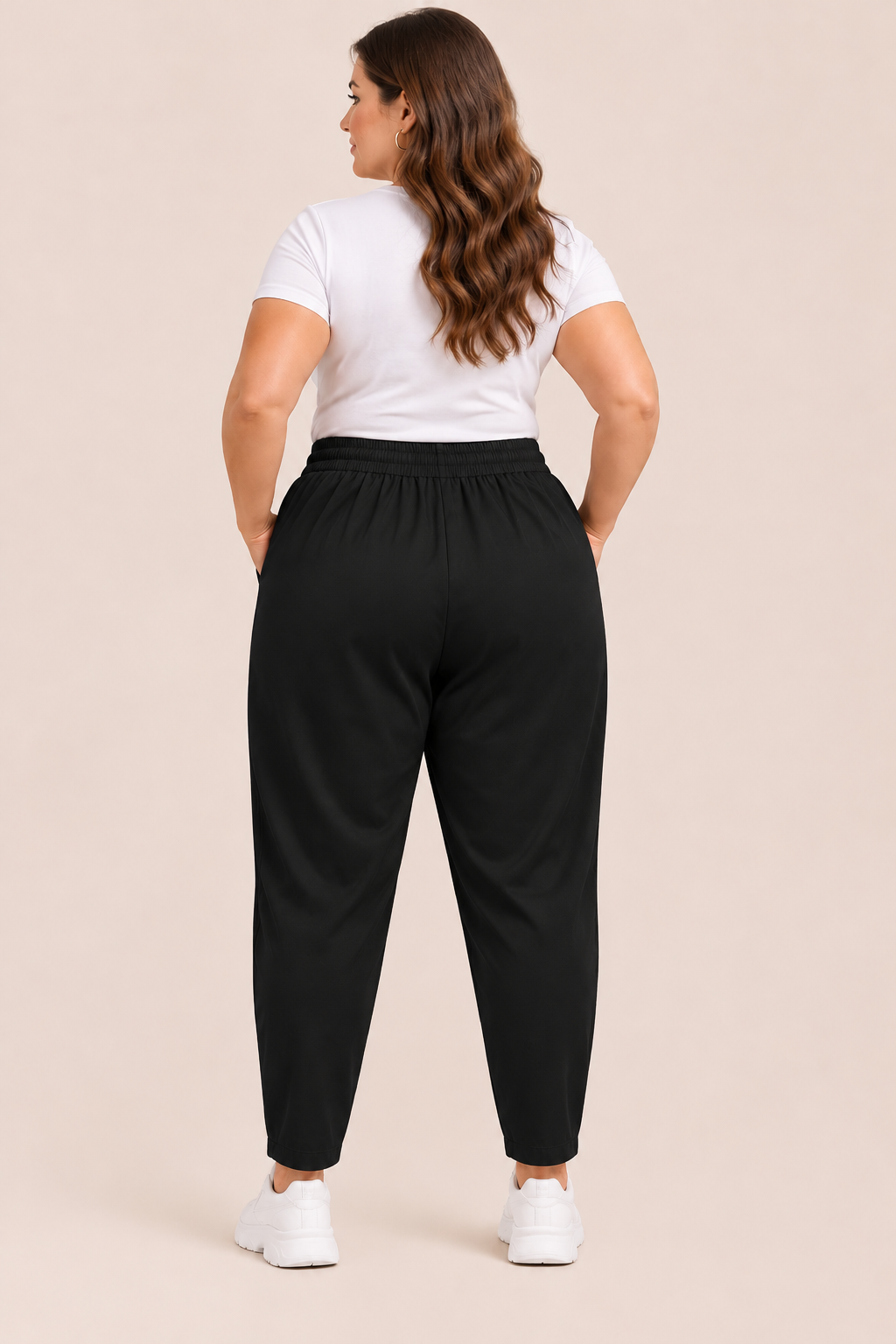 Plus size hlače s elastičnim strukom – Crna, prikaz 2
