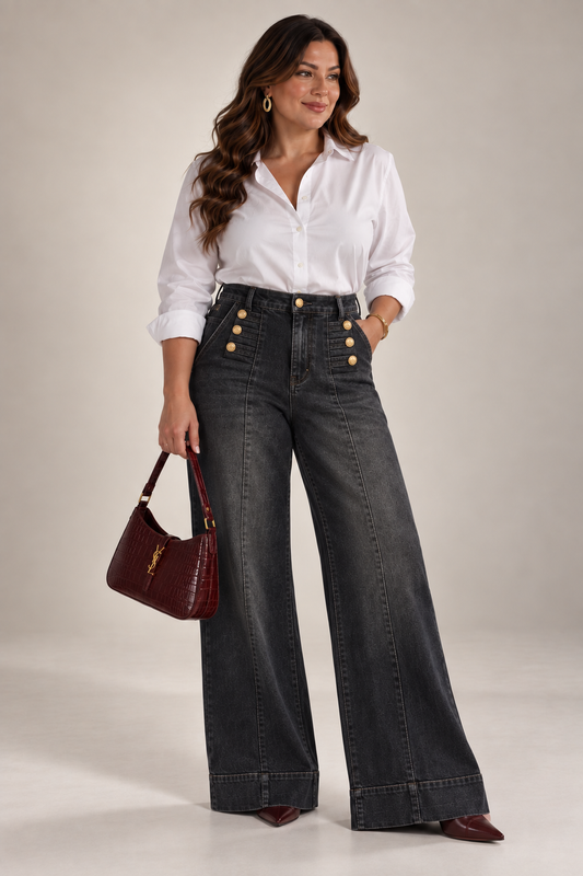 Plus size traperice širokih nogavica – Crna, prikaz 1