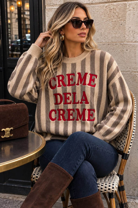 Prugasti džemper Creme de la Creme – Smeđa, prikaz 1