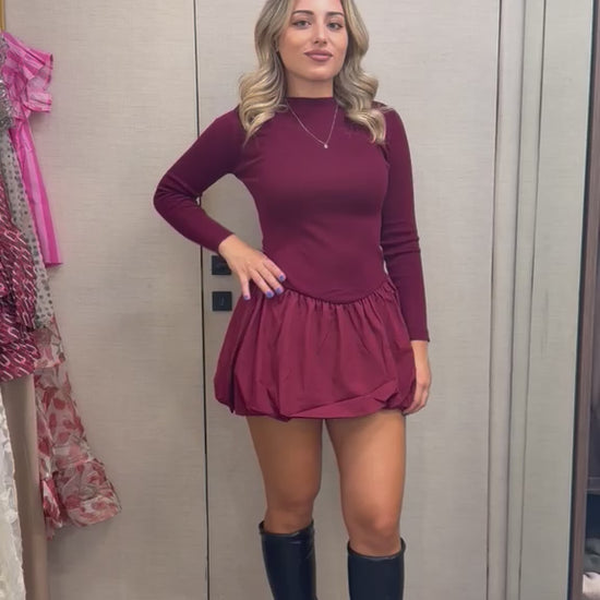 Video: Bordo haljina Bianca dugih rukava – Bordo